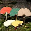 Hand Ginkgo Round Fan Paper DIY Folding Fan Bamboo Wedding Painting Diyfans Party Decoration Art Craft Chinese Dance Fan