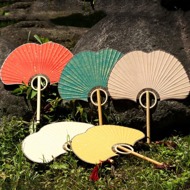Hand Ginkgo Round Fan Paper DIY Folding Fan Bamboo Wedding Painting Diyfans Party Decoration Art Craft Chinese Dance Fan