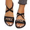 Women's Flat Sandals with Elastic Back Strap Chain Accent Open Toe Slip On Summer Casual Footwear for Outdoor and Indoor Wear