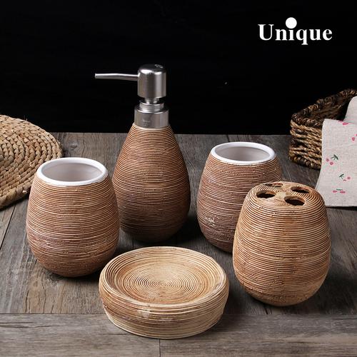 Hand-drawing European Style Bathroom Five-piece Ceramic Lotion Bottle Bathroom Supplies Kit Bathroom Decoration Accessories