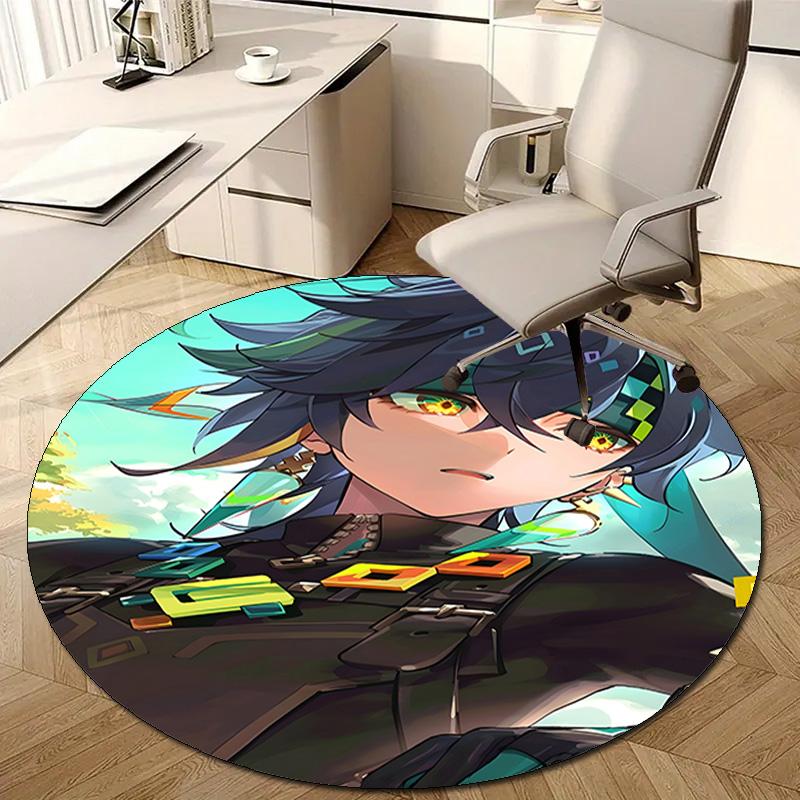 1pc Genshin Impact Kinich1 Design Printed Area Round Carpet for Bedroom Living Room Home Decor Rugs Mat Non Slip Mat Rug for Bedside