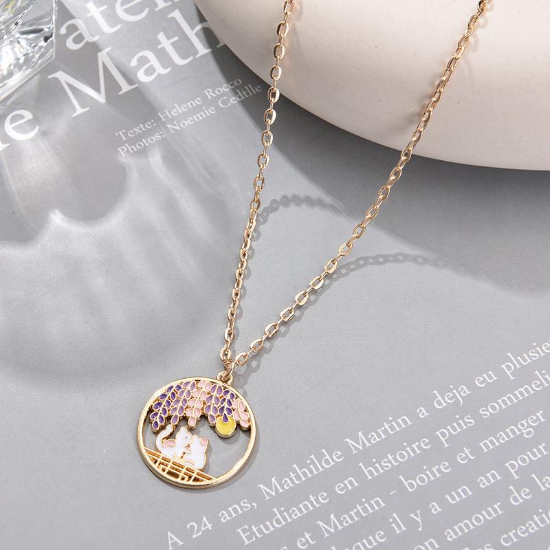 

Cute Animal Dargon Cat Rabbit Panda Koi Chain Long Necklace For Women Girls Enamel Colorful Delicate Gold Color Pendant Zircon