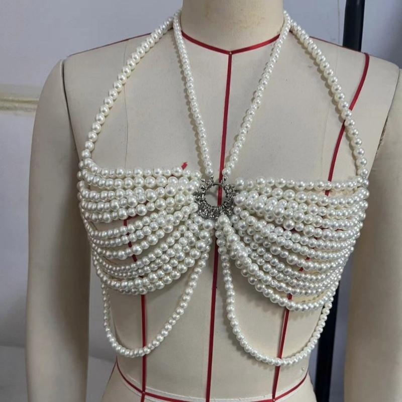 Adjustable Pearls Body Jewelry Body Chain Decoration for Trendy Women Strapless Dresses and Casual Stylish Outfits