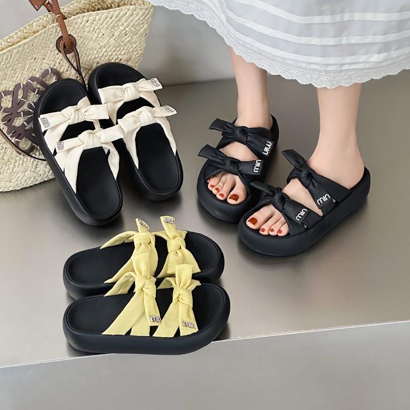 Bow wear cool slippers women's summer versatile thick bottom open toe casual sandals