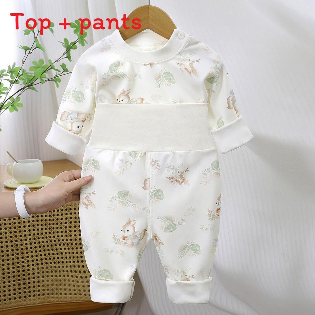 Baby Warmth Cotton Toddler Pajamas With High Waist And Ribbed Pants For Winter And Fall