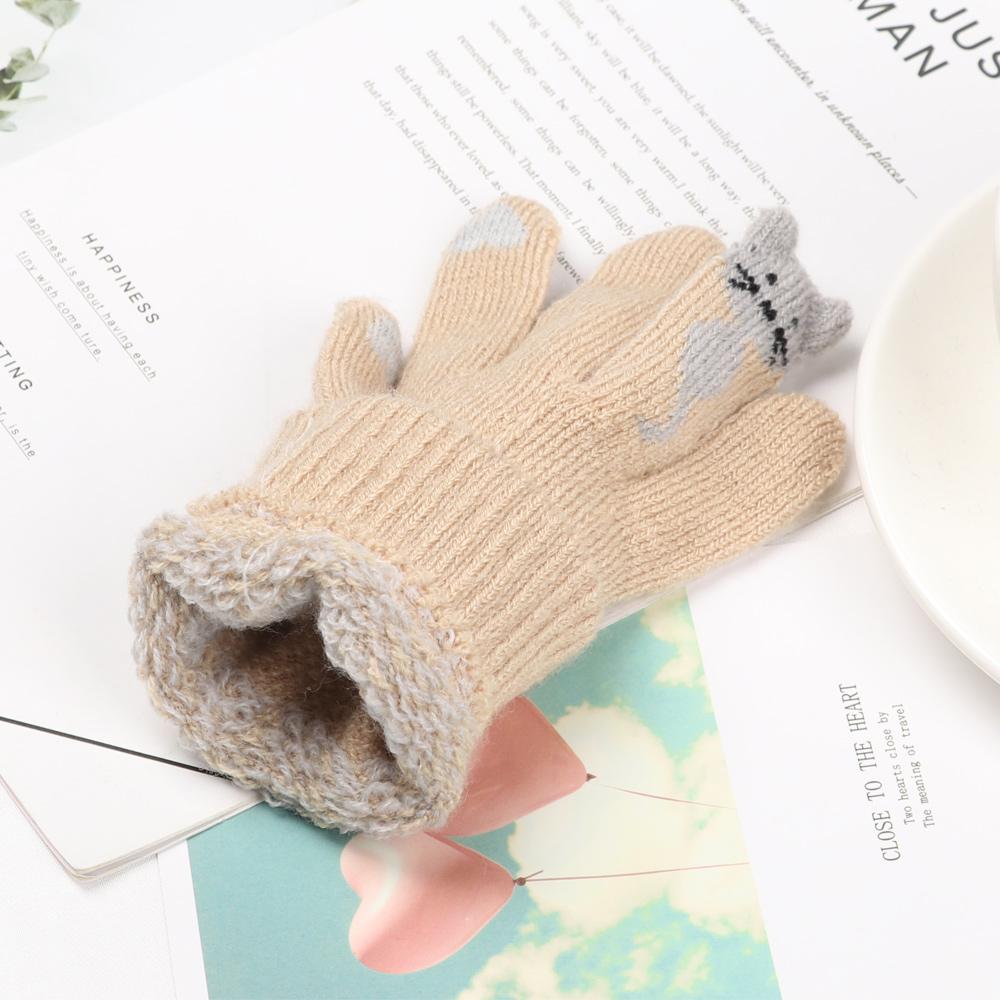 Finger Warm Soft Cute Cartoon Cats Knitted Gloves Thicken Warm Touch Screen Mittens Full Finger