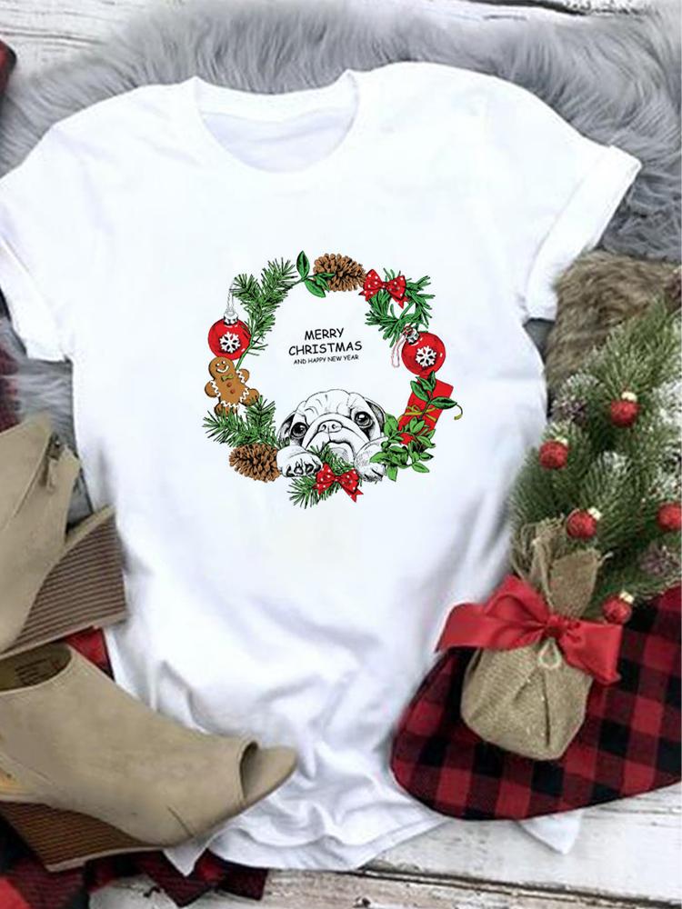 Lovely Merry Christmas Funny Trend T Shirt Women Short-Sleeved Print Tee Shirt Female Trend Clothing Women Casual Graphic Tee