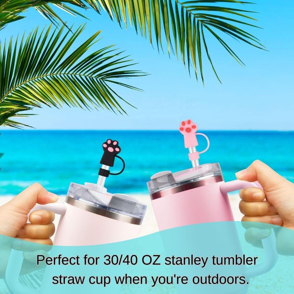 10mm Customization Animal Cat Dog Paw Dust-Proof Silicone 3D Straw Toppers Straw Cover with Letter Charm for Tumbler Cup