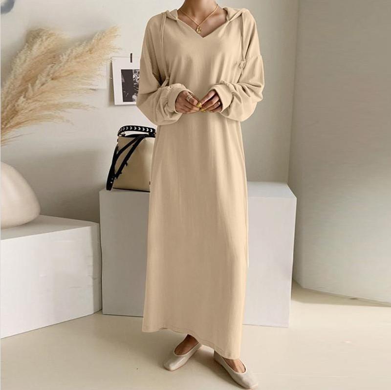 Cotton Long Sleeve Hoodie Dress With Casual Style For Autumn Winter Women
