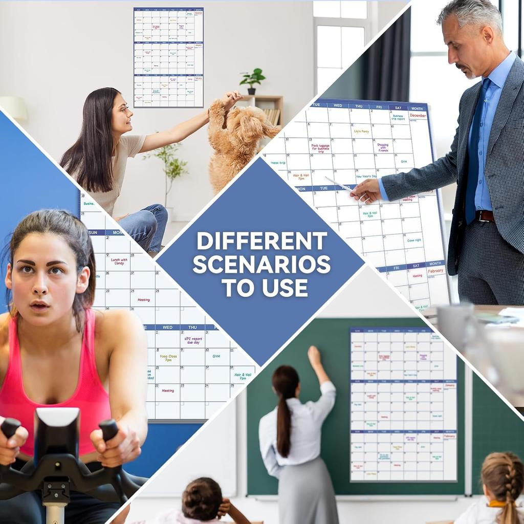 Large Dry Erase Calendar for Wall - Undated Wall Calendar Dry Erase, 28" x 40" (Vertical), Erasable & Reble Wall Calendar 3 Month with Round Stickers