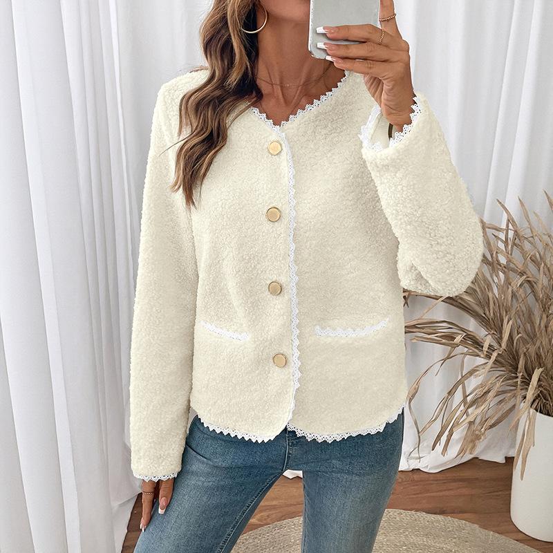 YYFS Women's Fashion Casual Solid Color Print Autumn Winter Long Sleeve V-Neck Jackets & Coats