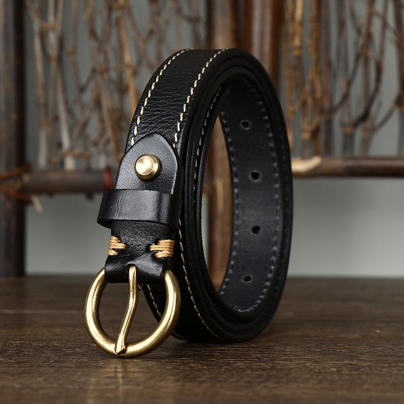 Women's Thin Belt Fashion Retro Trend Decorative Brass Buckle Pure Cowhide Jeans Belt Hot Wholesale