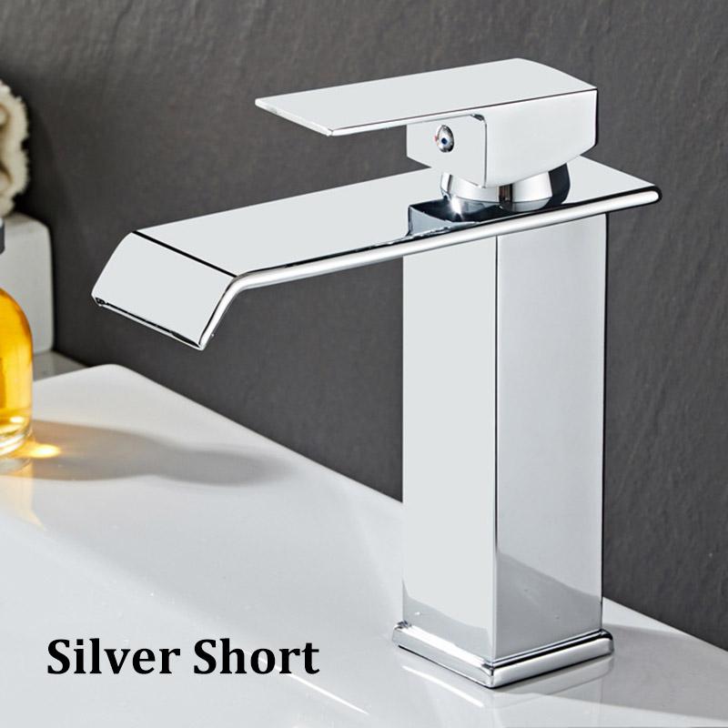 Waterfall Stainless Steel Hot and Cold Water Faucet Above Counter Basin Bathroom Splash-proof Basin Faucet