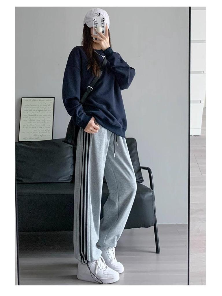 145cm White Plaid Loose Fit Joggers for Women