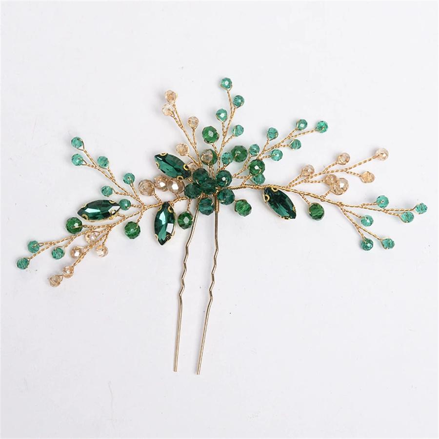 Spring new women's headwear Korean style simple handmade fashionable green ghost rhinestone crystal hairpin hair accessory