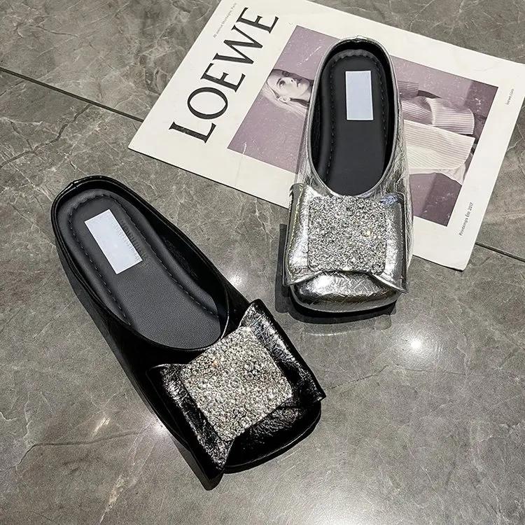 Mode 2025 Frühling Neue Damen-Slipper mit flachem Ausschnitt Frühling Flache Strasssteine mit Rock Flache Damen-Slipper mit flachem Ausschnitt