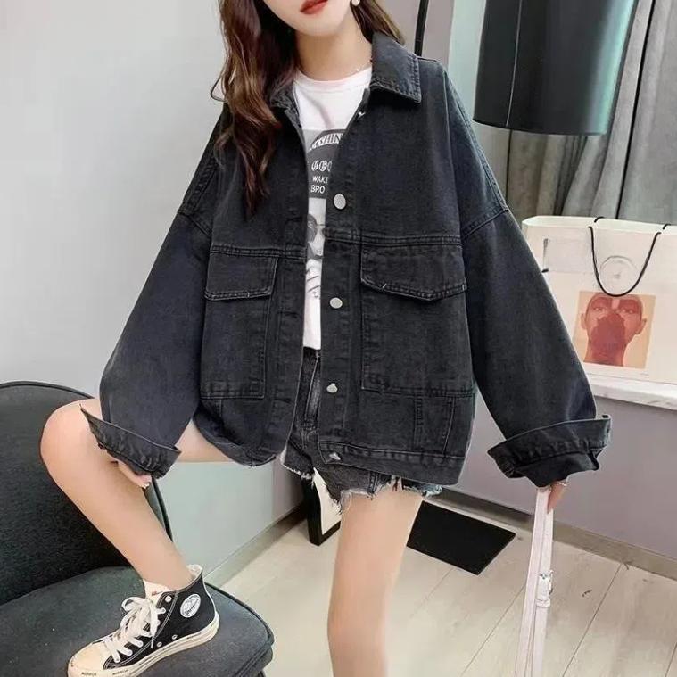 

Весеннее и осеннее ковбойское пальто, женское свободное пальто с вышивкой в ​​корейском портовом стиле, пальто S чёрный