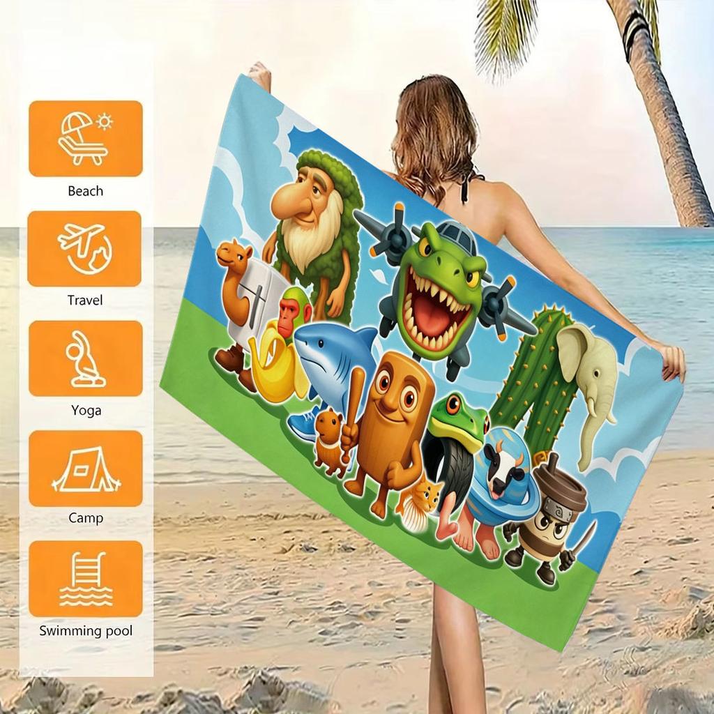 1Pc Funny Cartoon Character Beach Towel Microfiber Soft Skin Friendly Quick Dry Unique Cute Design Essential Beach Accessories