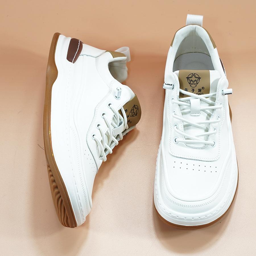 Leather men's shoes new autumn versatile trend crooked head white shoes men's thick-soled breathable leather shoes men's casual board shoes
