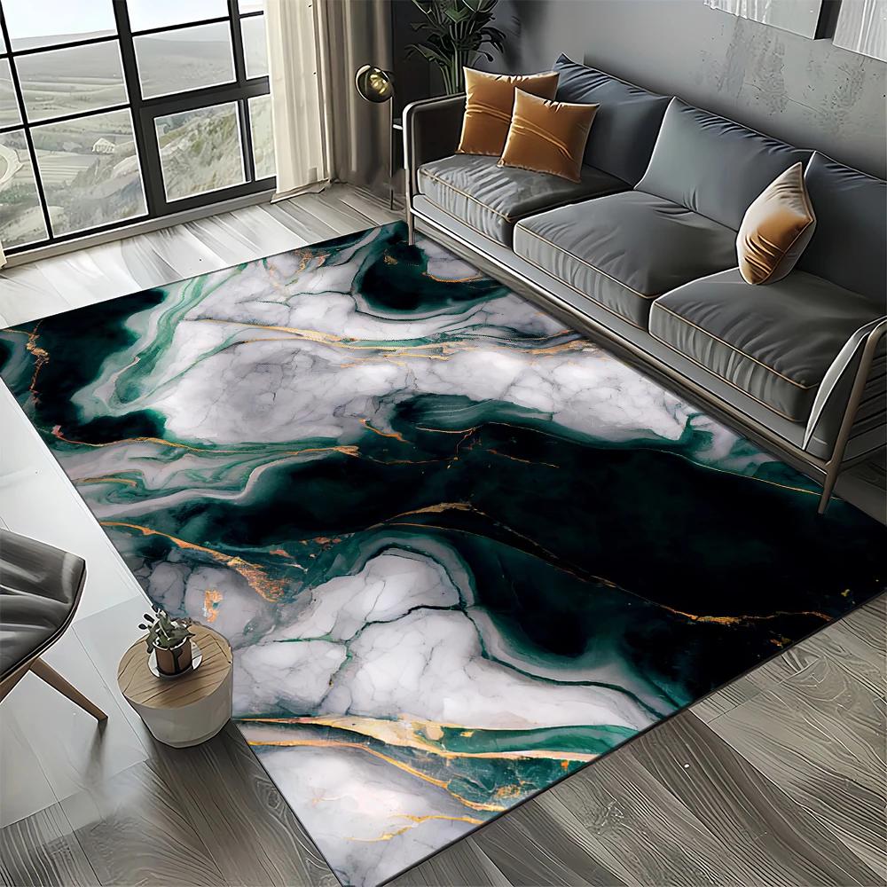 2025 New Style Colour Nature Marble Blue Gold Carpet Rug for Living Room Bedroom Home Sofa Decoration,Kid Non-slip Floor Mat