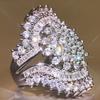 Huitan Flower Design Wedding Rings for Women Gorgeous AA Cubic Zirconia Crystal Rings Anniversary Party Temperament Lady