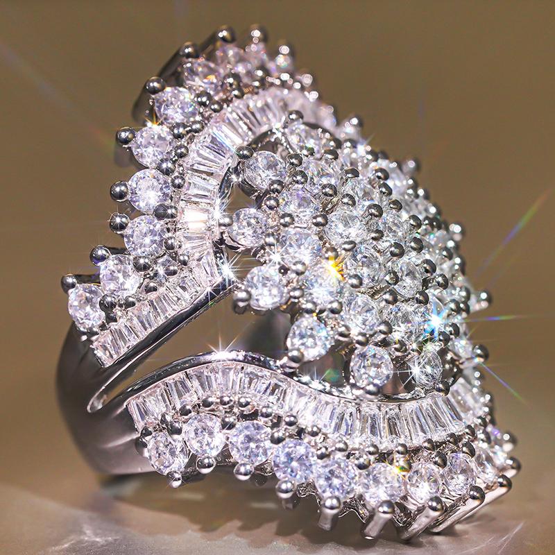 Huitan Flower Design Wedding Rings for Women Gorgeous AA Cubic Zirconia Crystal Rings Anniversary Party Temperament Lady