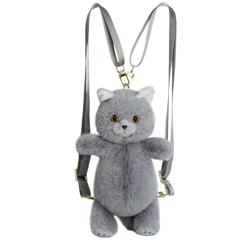 Blues British Plush Animal Cat Backpack Schoolbag Realistic Purse Bag Travel