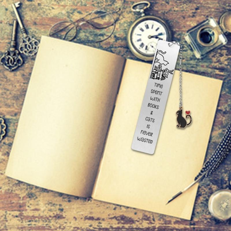 Stainless Steel Bookmarks Chain Bookmarks Cats Pendant Bookmarks Metal Book Mark Book Page Divider Gift for Book Lover