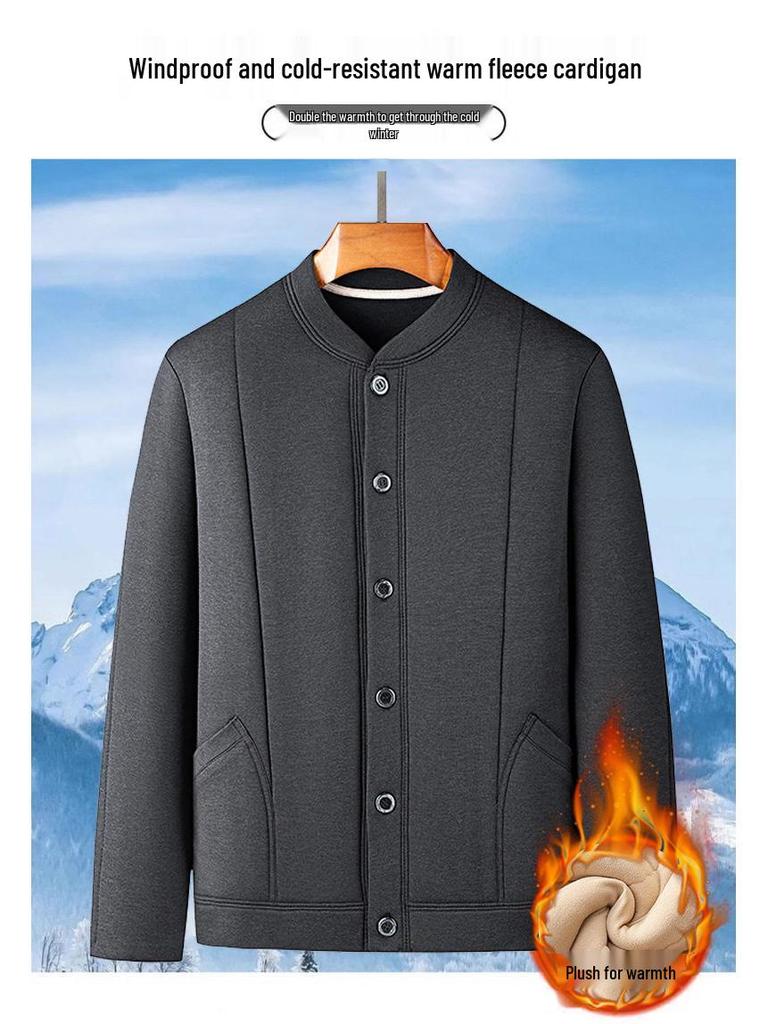 Winter Plus Velvet Grandpa Style Cotton Jacket for Seniors