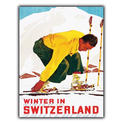 Switzerland Skiing METAL SIGN PLAQUE Vintage Retro Travel Holiday Advert posterAluminum 20x30cm(7.8x11.8inch)