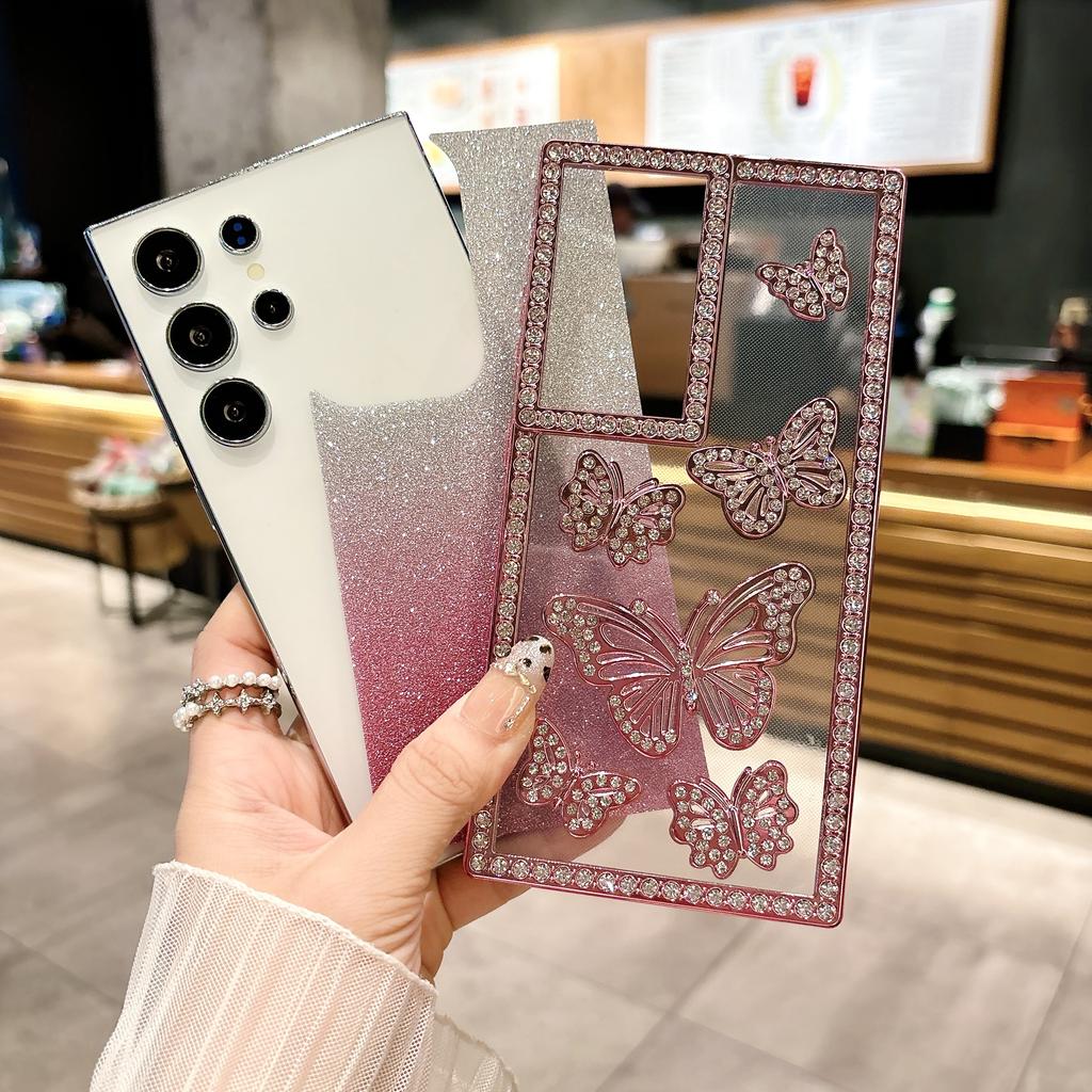 For Samsung Galaxy S25 Ultra Case Rhinestone Butterfly Decor Soft TPU Phone Cover