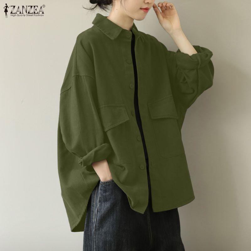 ZANZEA Chemise Classique à Manches Longues et Col Revers Décontractée pour Femme