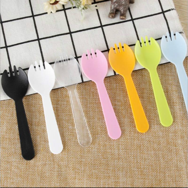 100pcs/lot Disposable Fork Spoon Plastic Tableware Cake Fork Independent Packaging Wedding Birthday
