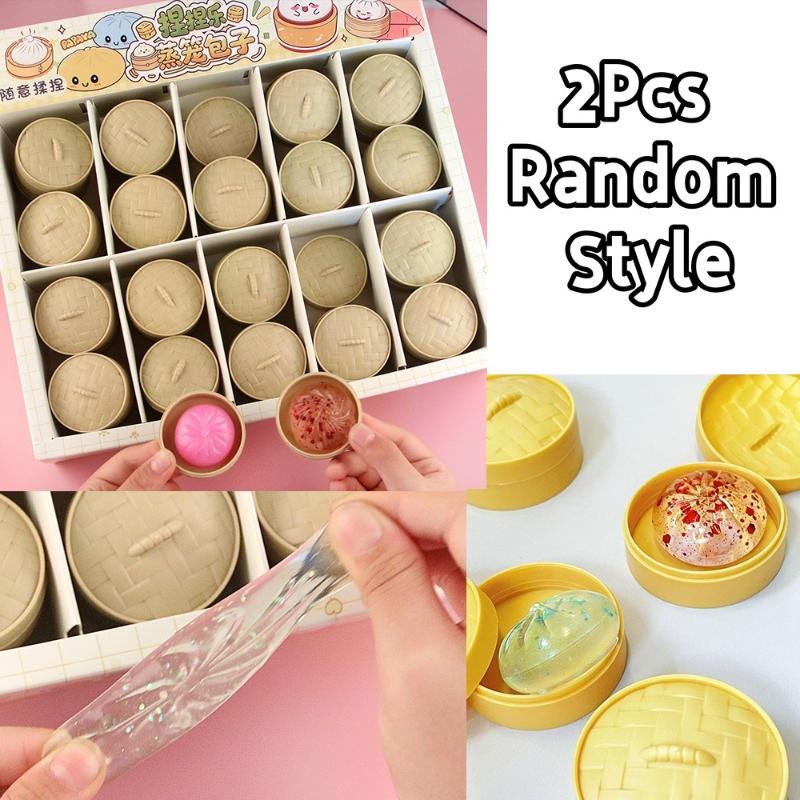 2Pcs Mini Dumplings Steamer Bun Squeezable Toys Soft Stress Relief Fidget Sensory Toy Party Favors Gift