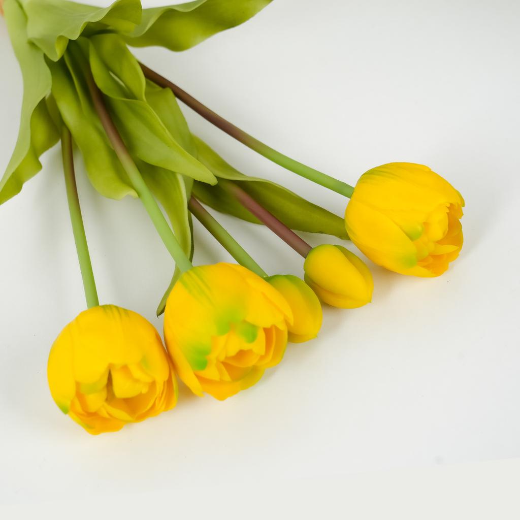 Soft Rubber 5-Head Double Tulip, Home Light Luxury High-End Decorative Tulip Simulation Flower