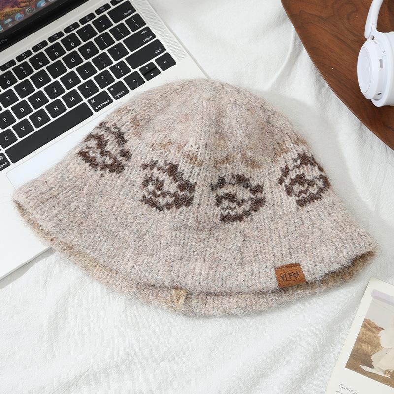 Autumn and Winter Patterned Knitted Fisherman Hat Outdoor Windproof and Warm Hat Fashionable Versatile Pot Hat