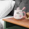 Ceramic Cat Mug with Lid and Spoon, Coffee Cup/mug, Cute Cat Birthday Gift (white)