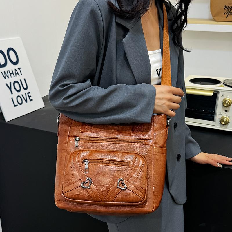 Mehrschichtige Damentasche, Modische und Vielseitige Tote Bag aus Weichem Leder, Lässige und Retro Umhängetasche