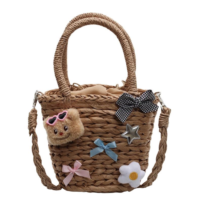 Simple Beach Woven Bag Women's Fashion Straw Woven Bag Handwoven Vegetable Basket Niche Messenger Bag