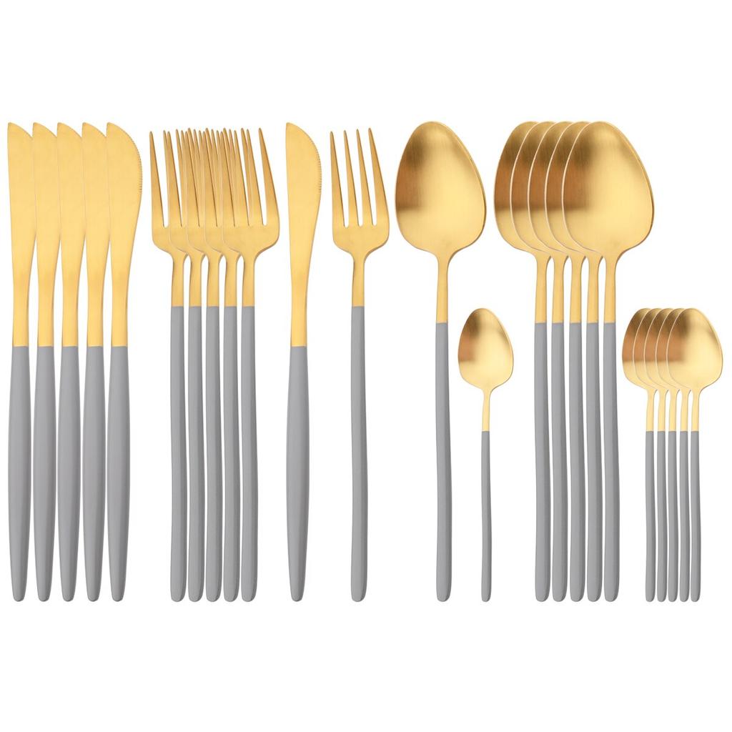 24Pcs Gold Cutlery Set 304 Stainless Steel Dinnerware Set Dinner Knives Forks Coffee Spoon Silverware Kitchen Flatware Tableware