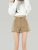Khaki High-Waisted Casual Women's Shorts with Velvet Lining, 2025 Winter A-Line Bootcut Hot Pants