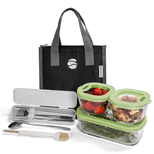 BOROHOUSE Heat-Resistant Glass Storage Containers, 3-Piece Set (240ml X 2, 560ml X 1) - Microwave, Oven, and Freezer Safe, Silicone Lids, Airtight Con