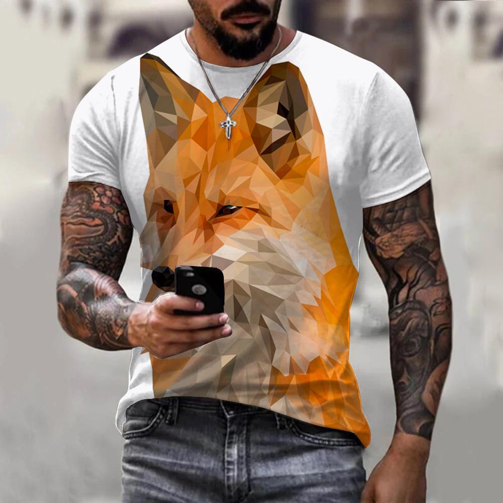 Sommer T-Shirt Mode Tier Löwe Graffiti Bunt Bedruckt Trendy Kurzarm 3D T-Shirt