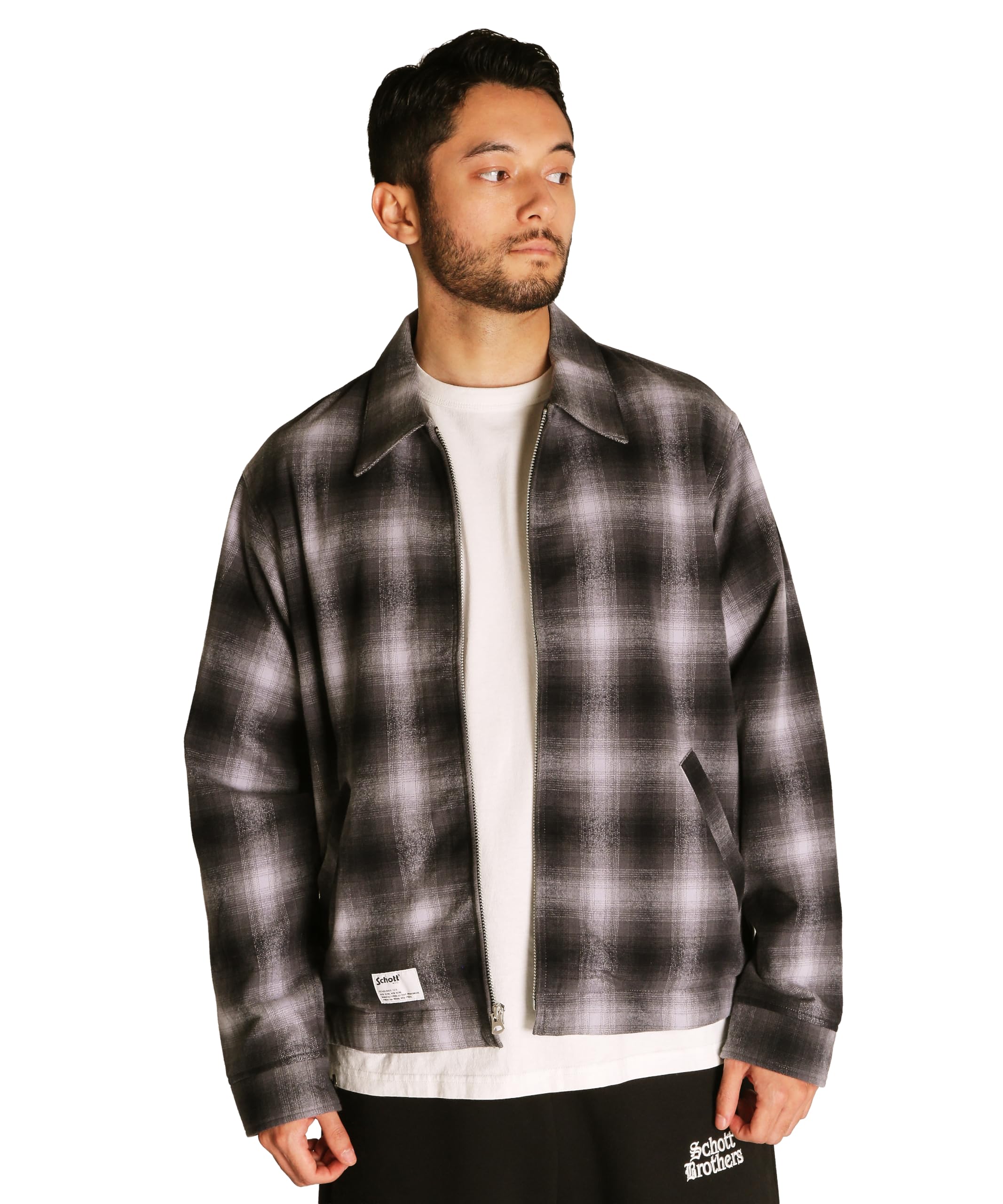 

Schott OMBRE JACKET Ombre Check Jacket Men s Size L 010 Black 782-5252005