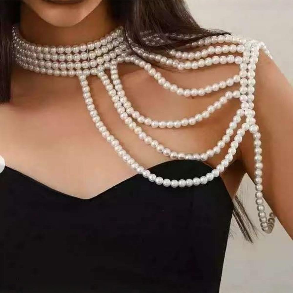 Imitation Pearl Shoulder Chain Necklace Pearl Tassel Body Chain Jewelry Women Jewelry