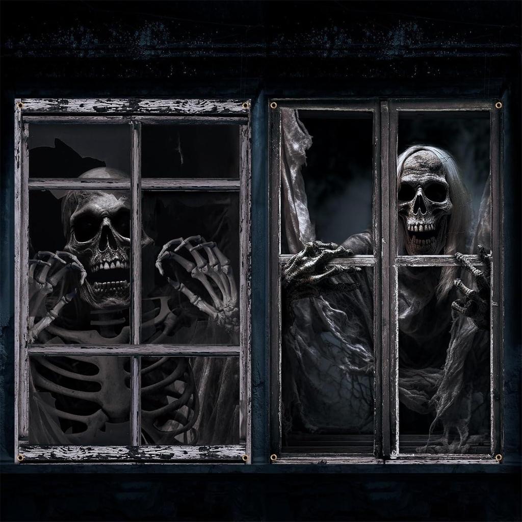 Halloween 2-pack Door And Window Curtain Background Hanging Cloth Horror Ghosts Outdoor Decoration Scene Hanging Cloth