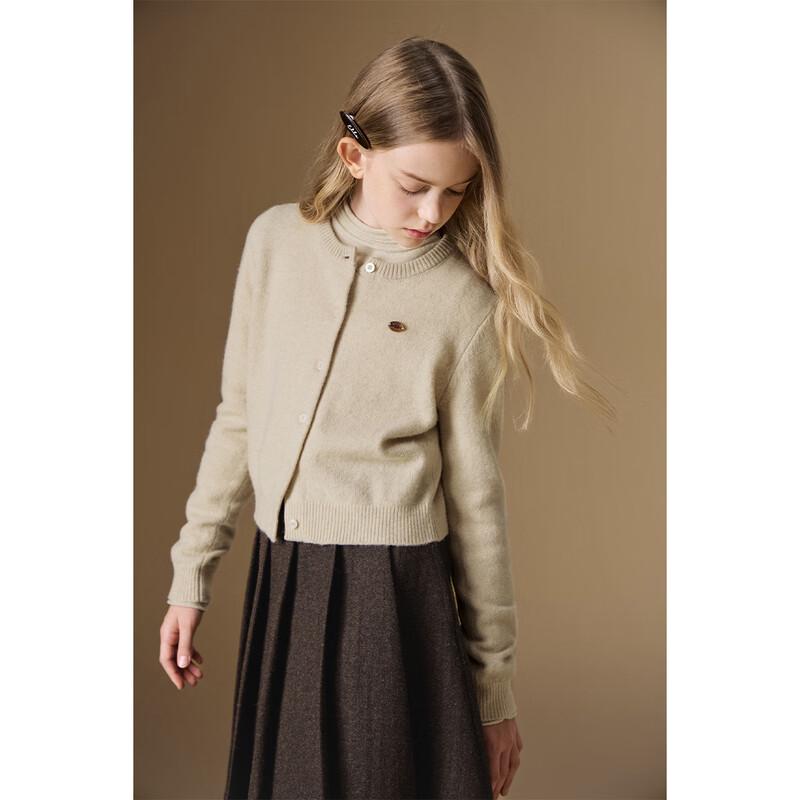ELLE KIDS Girls' 95% Wool Round Neck Knit Cardigan