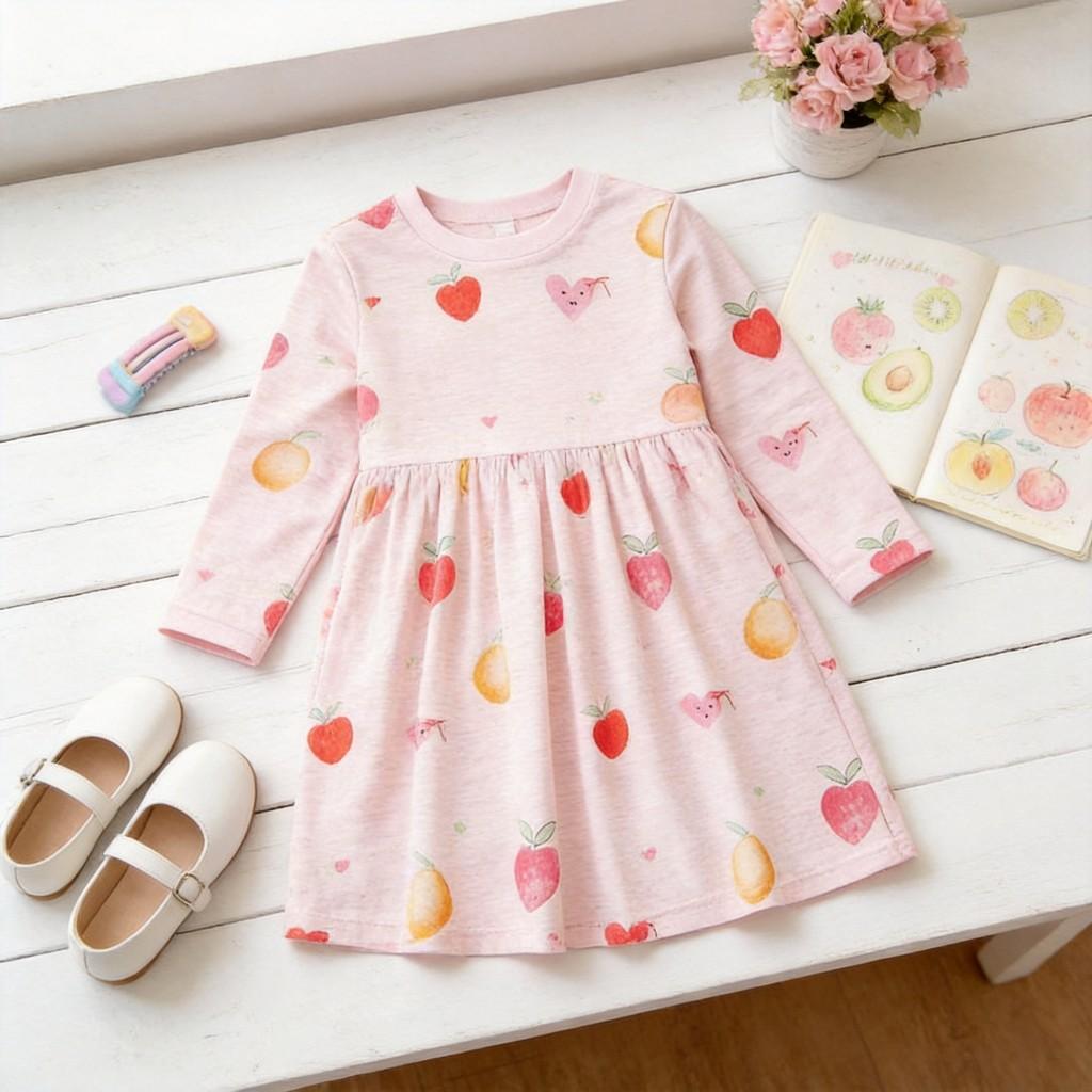 Girl Dress With Cartoon Animal Prints And Cotton Fabric For Autumn Winter