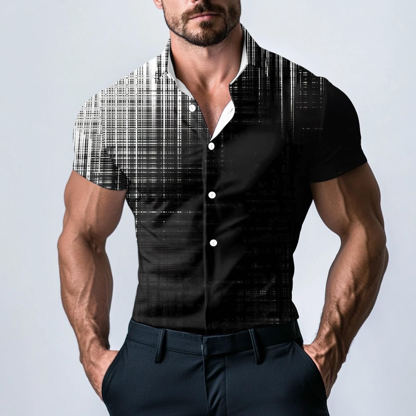 

Мужская модная атласная рубашка с коротким рукавом с принтом M чёрный