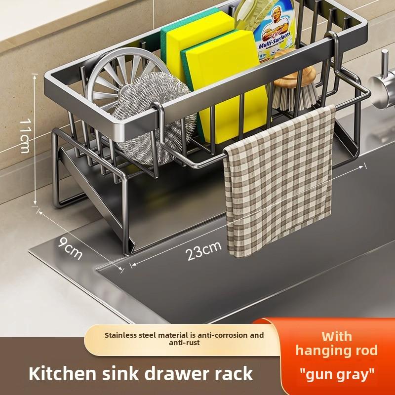 Punch-Free Kitchen Sink Rack: Drain, Rag, & Spice Organizer